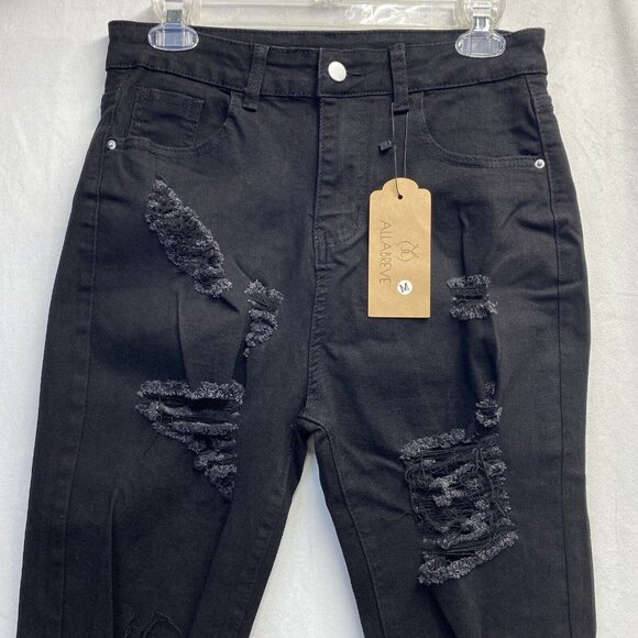 ALLABREVE High-Rise Ripped Skinny Denim Jeans Women Medium Black Stretch New - Picture 9 of 12